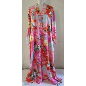 Vintage Natori Cruz Caftan Kimono Mandarin Dress Lounging Gown Robe sz L Geisha